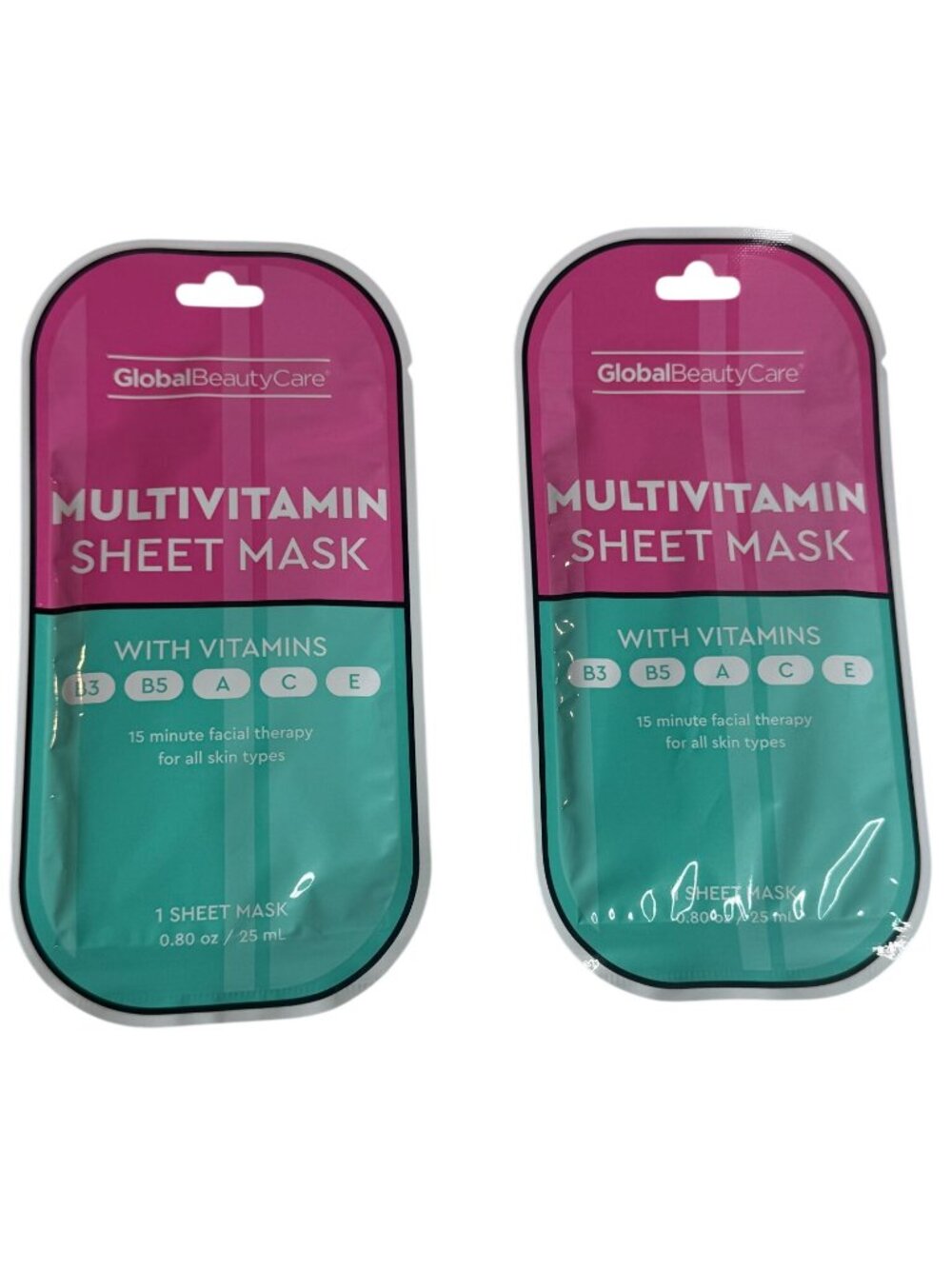 Global Beauty Care Sheet Face Mask 2 Pack Multivitamin B3 B5 A C E